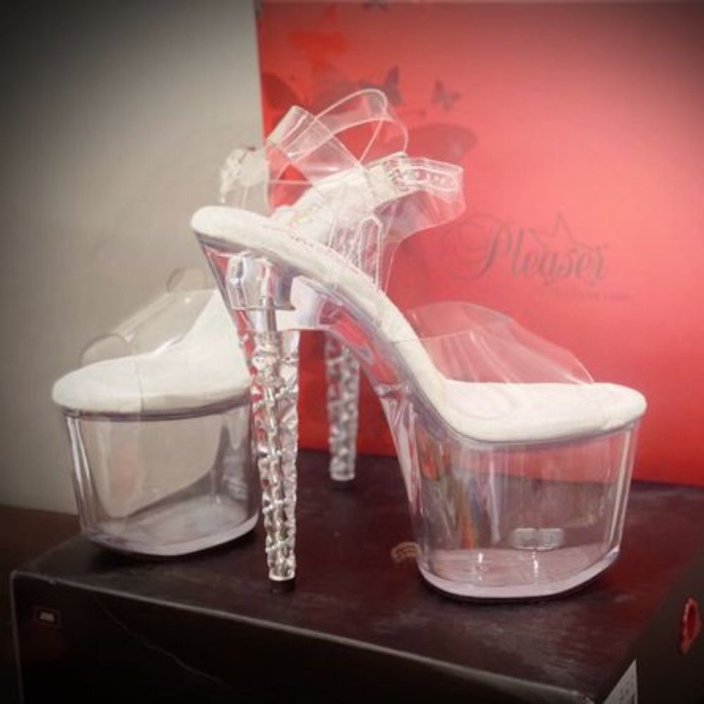 Size 10 Brand New Clear 7" Unicorn 708RSH Heel Platform Shoes Rhinestones